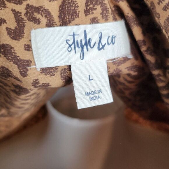 Style & Co. Collection Leopard Print Poplin Button Down Long Sleeve Top Womens L - Picture 6 of 6